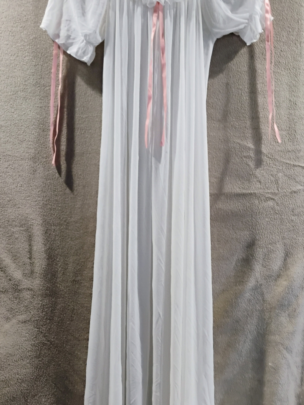 White Maxi Nightgown with Pink Ribbon Accents